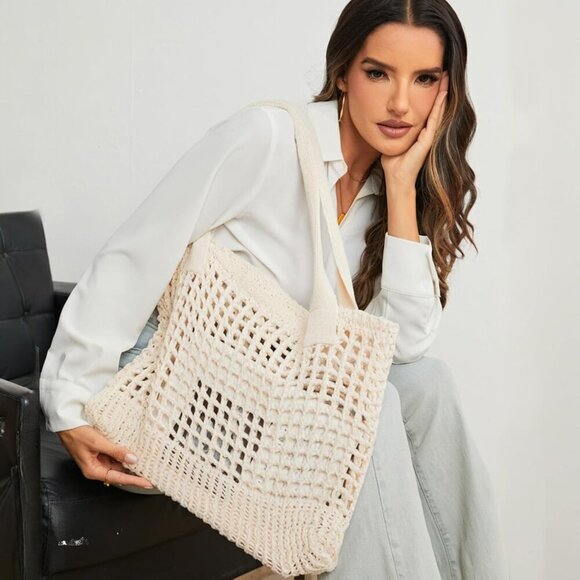 Women's Crochet Beach Tote Bag Hollow Design Travel | Lightweight & Durable - Picture 4 of 9